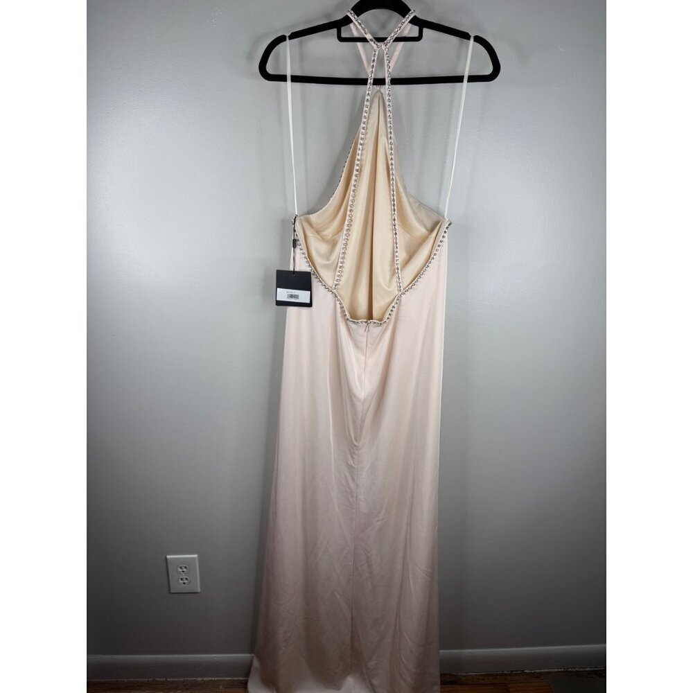 NWT Mac Duggal 26580 Rhinestone Halter Column Gown Porcelain Maxi Dress Size 14 - Picture 5 of 7